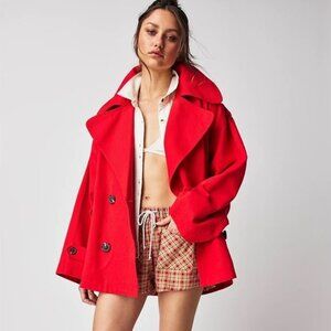 Free People Red Short Trench Coat